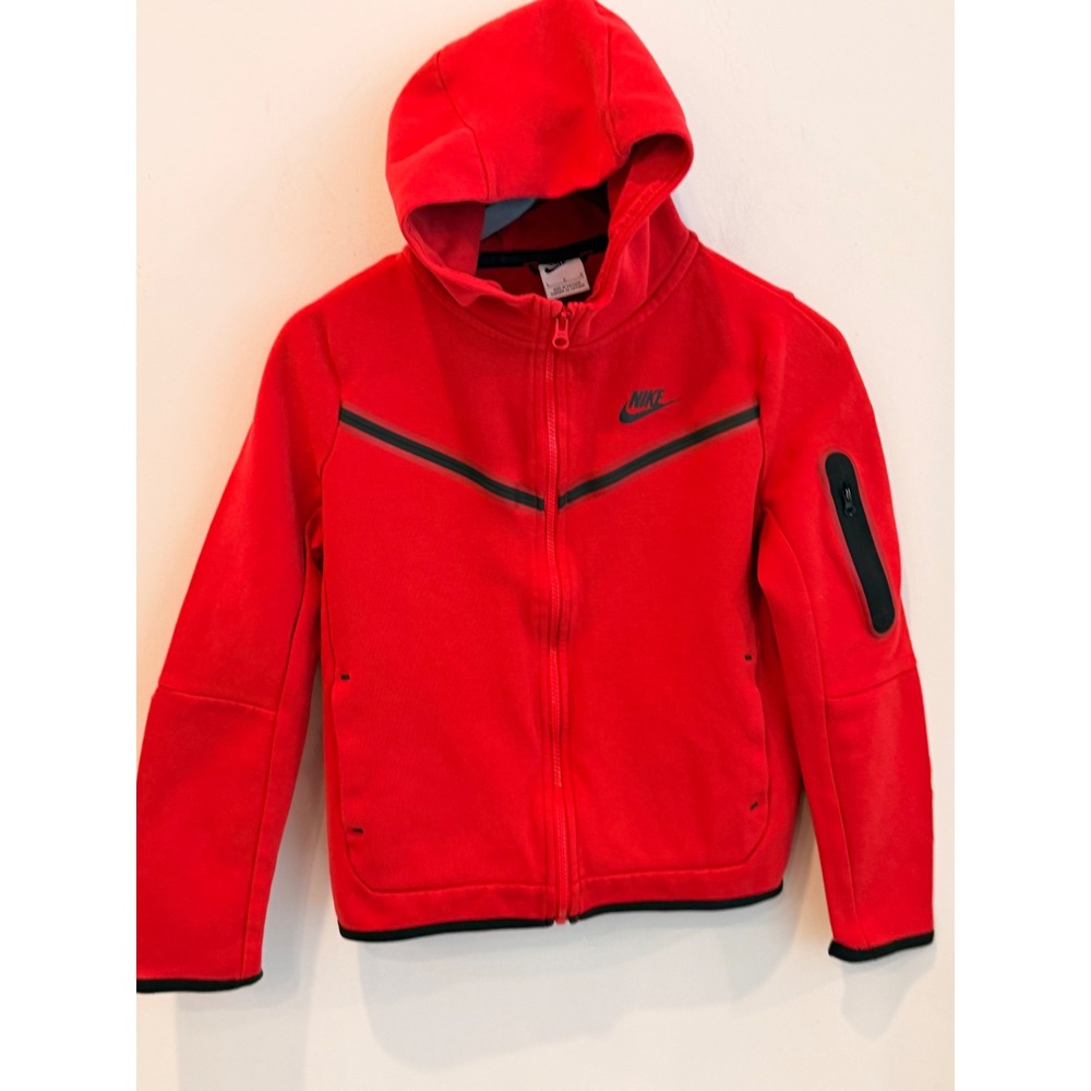 Nike Kids Tech Fleece Full Zip Hoodie Red Black CU9223-657 Boys Large L